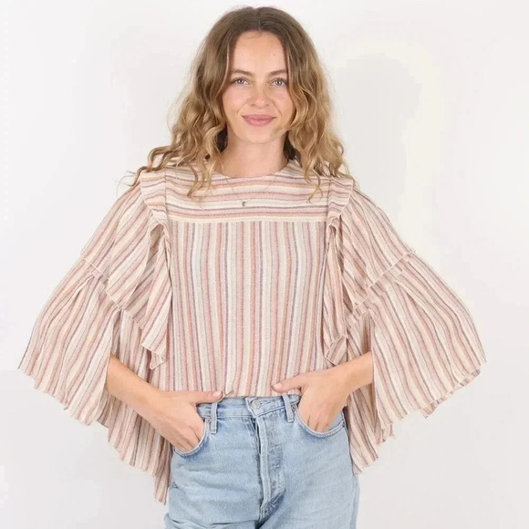 See By Chloe Ruffled Stripe Wool Gauze Winged Top Sz:38/US6 - Picture 1 of 16